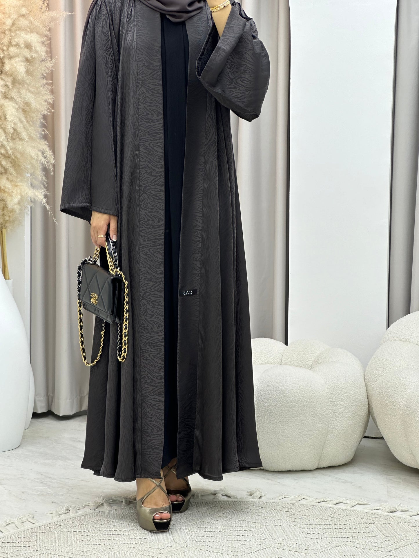 C 0325-02 Brown Moire Printed Abaya