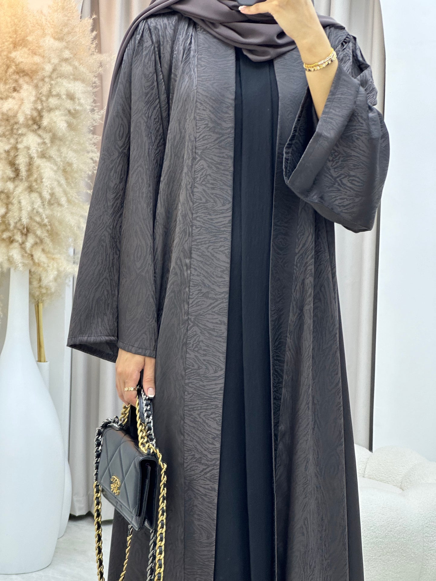 C 0325-02 Brown Moire Printed Abaya