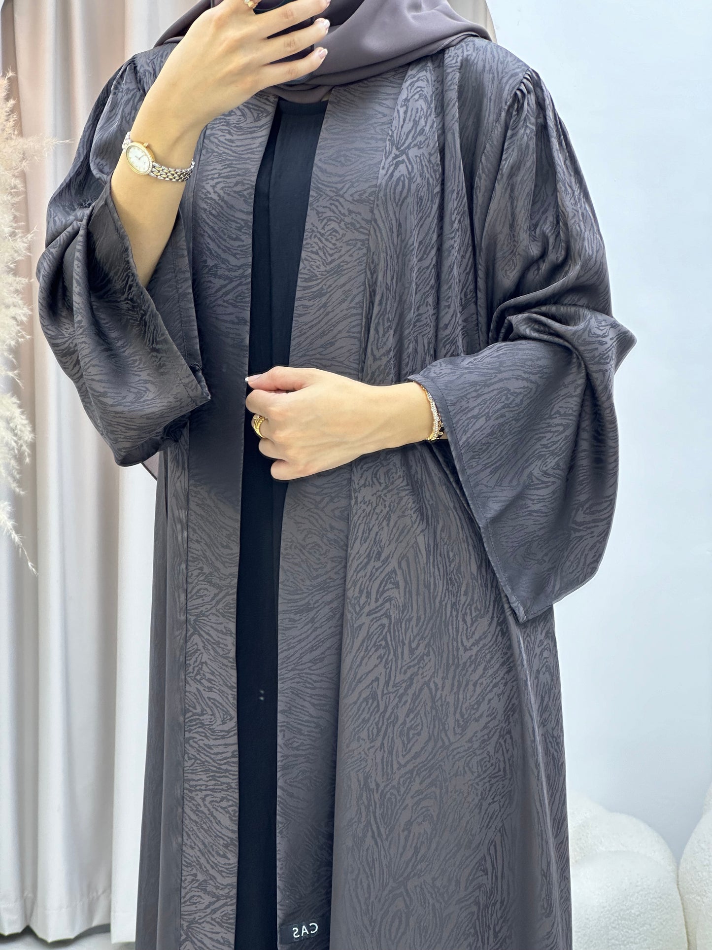 C 0325-02 Brown Moire Printed Abaya