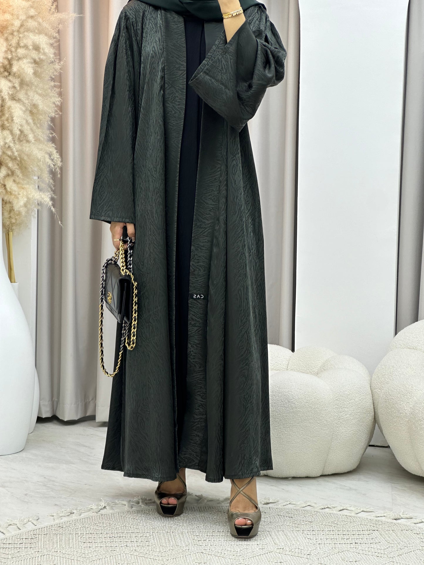 C 0325-04 Green Moire Printed Abaya