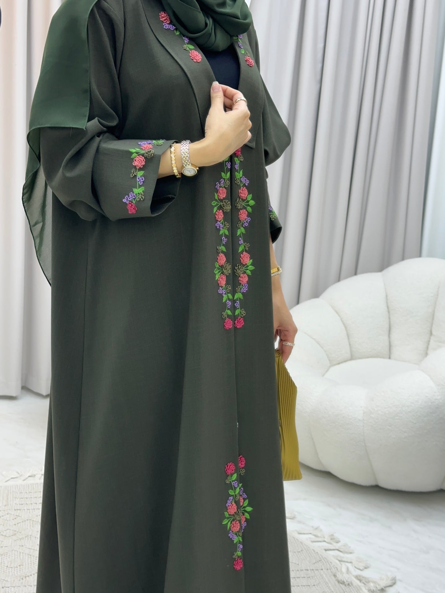 C 0141 Olive Embroidery Abaya