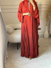 C 1517-09 Burnt Orange Premium Nada Pleated Abaya