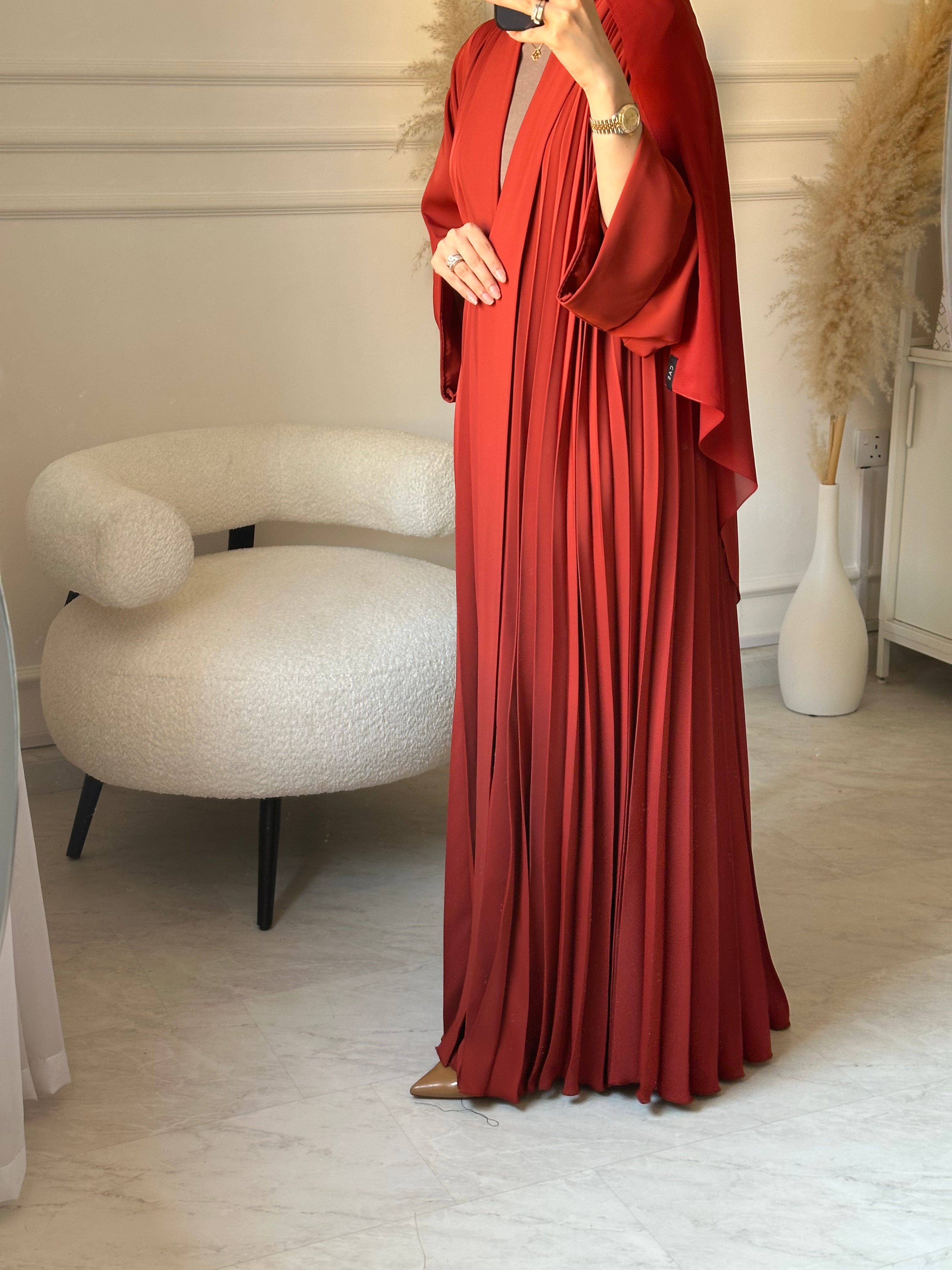 C 1517-09 Burnt Orange Premium Nada Pleated Abaya