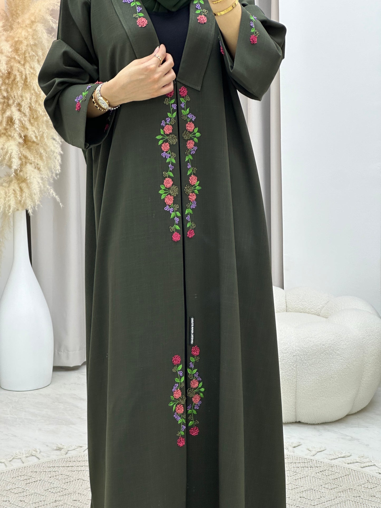 C 0141 Olive Embroidery Abaya