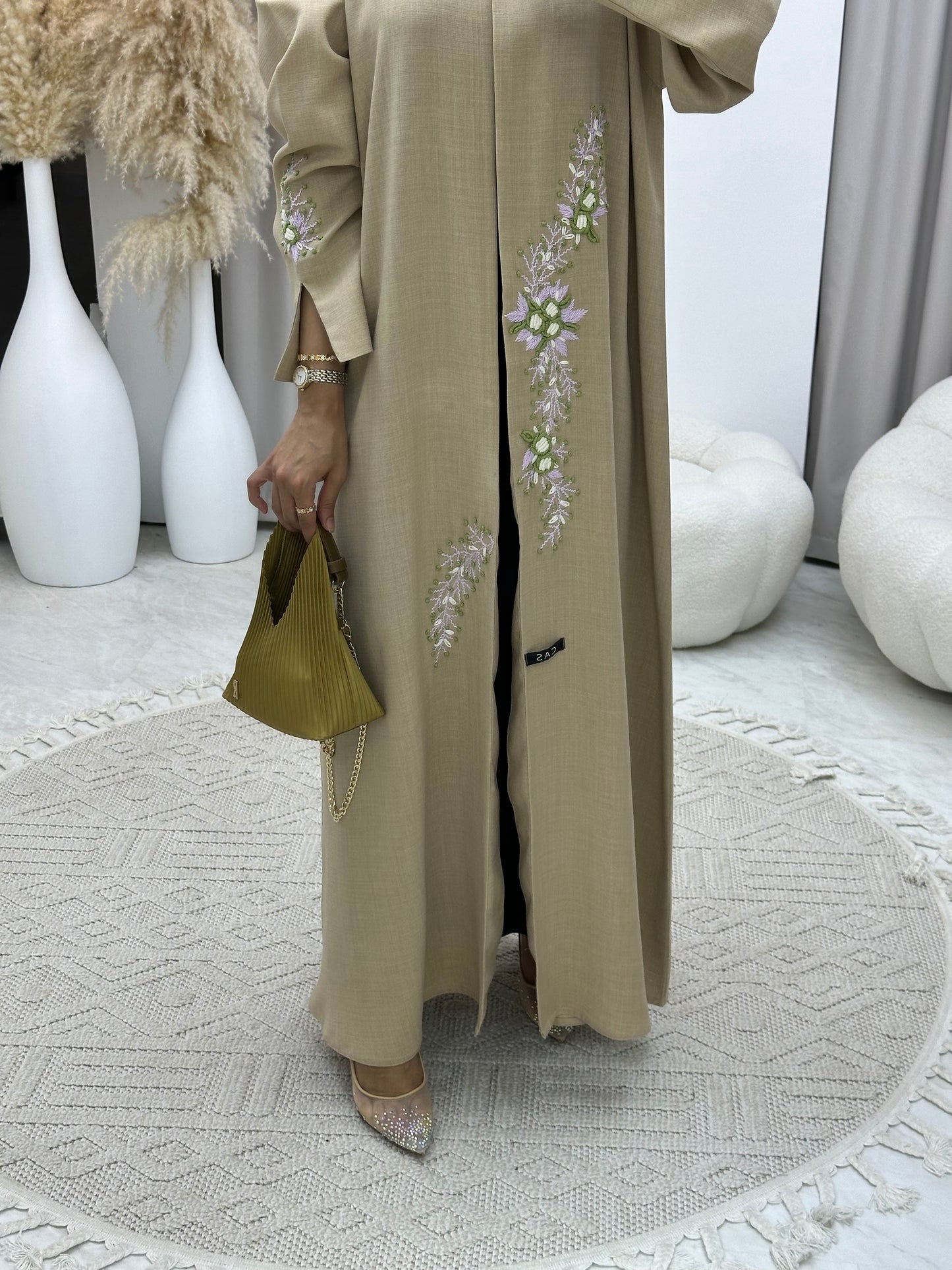 C 0142 Beige Embroidery Abaya