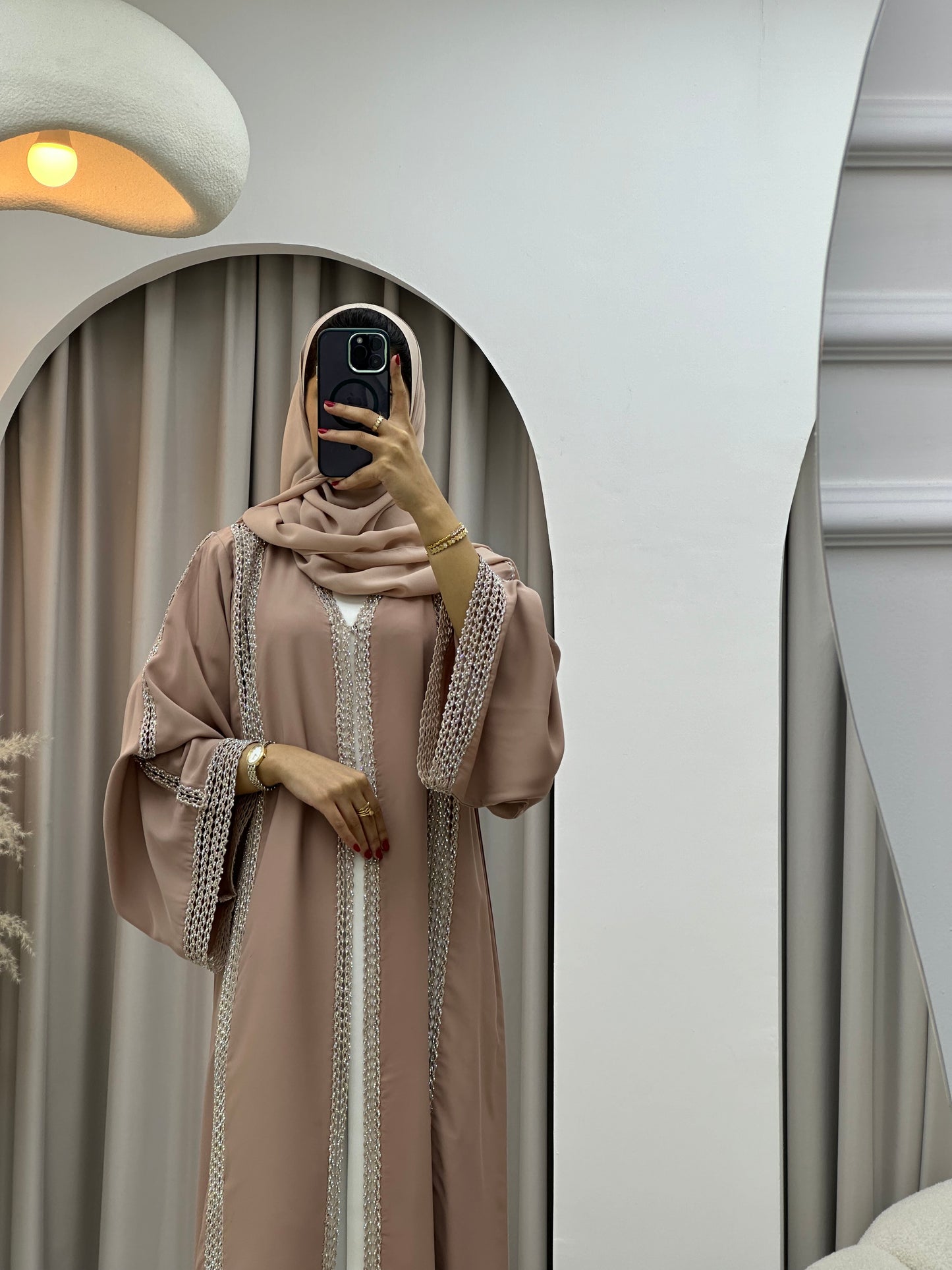 C 0328-01 Beige Lace Abaya