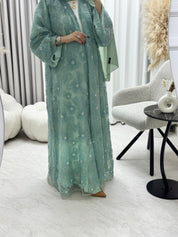 C 1289-02 Turquoise Beaded Dantel Abaya