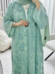 C 1289-02 Turquoise Beaded Dantel Abaya