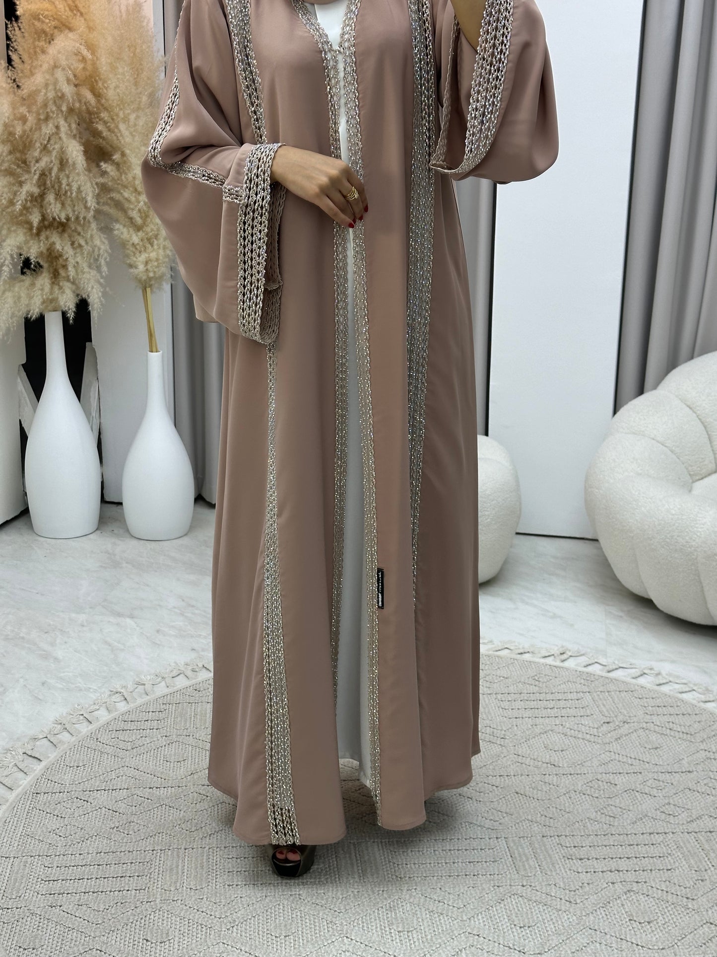 C 0328-01 Beige Lace Abaya