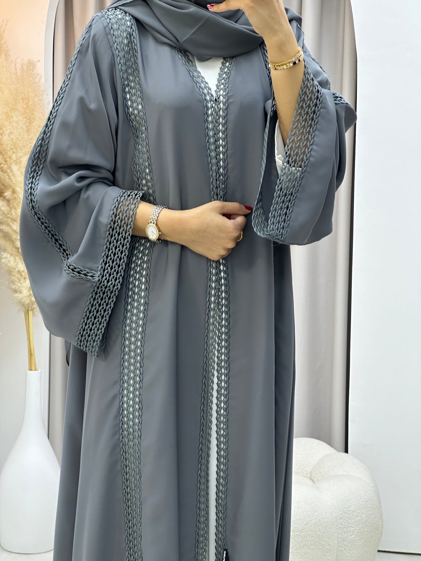 C 0328-03 Grey Lace Abaya