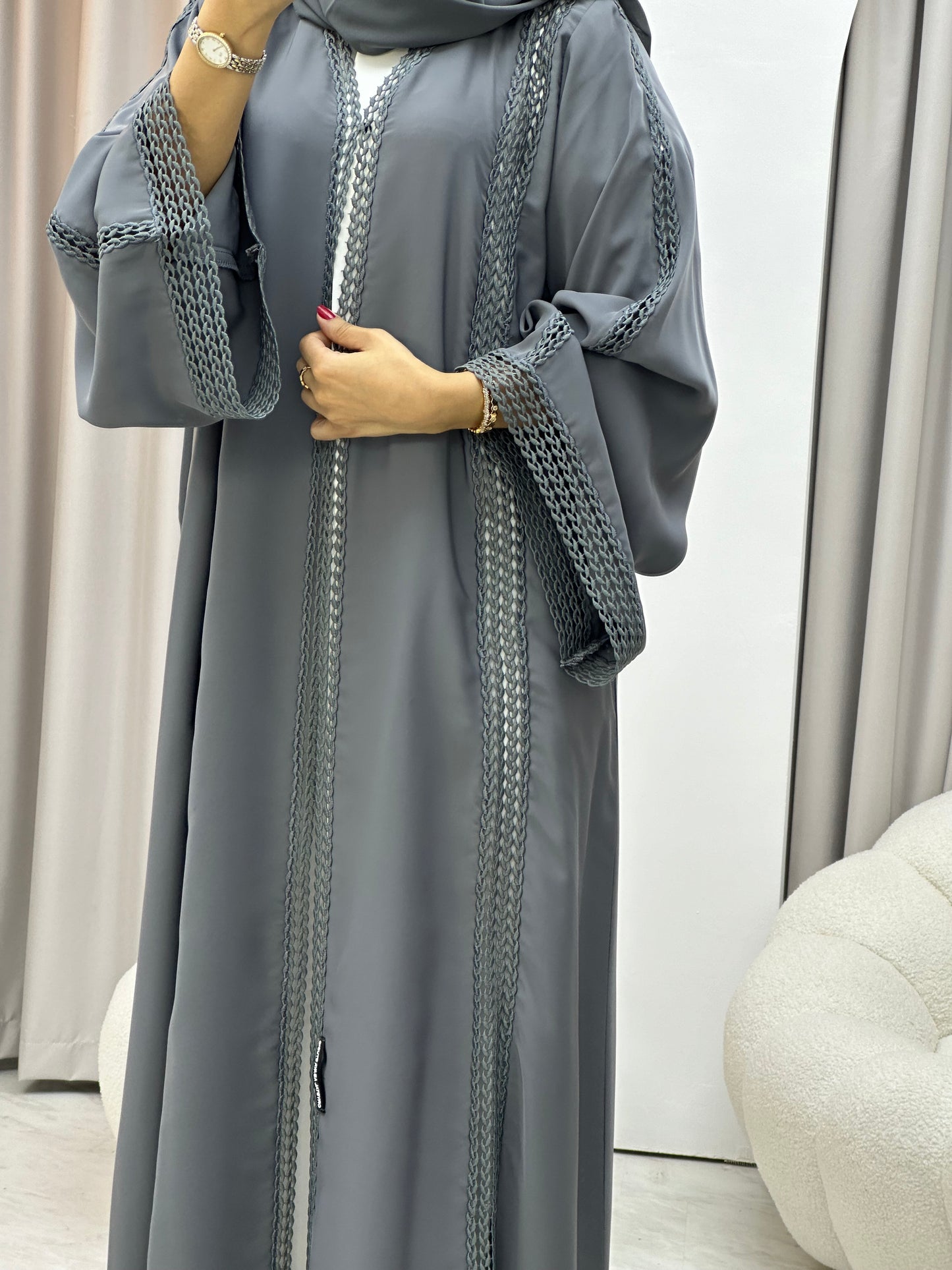 C 0328-03 Grey Lace Abaya