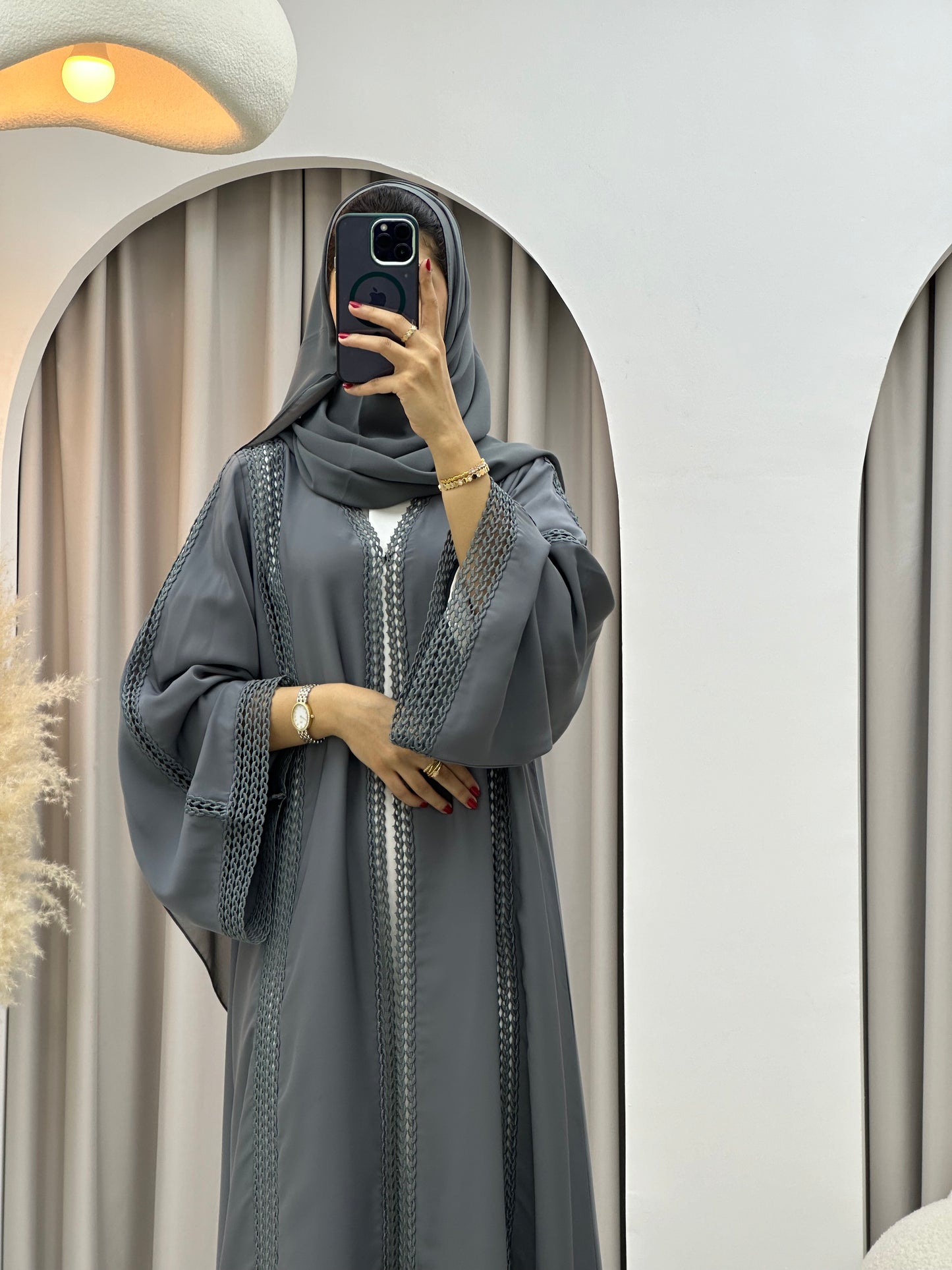 C 0328-03 Grey Lace Abaya