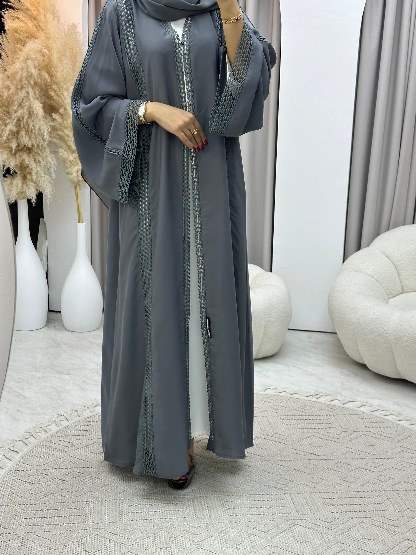 C 0328-03 Grey Lace Abaya