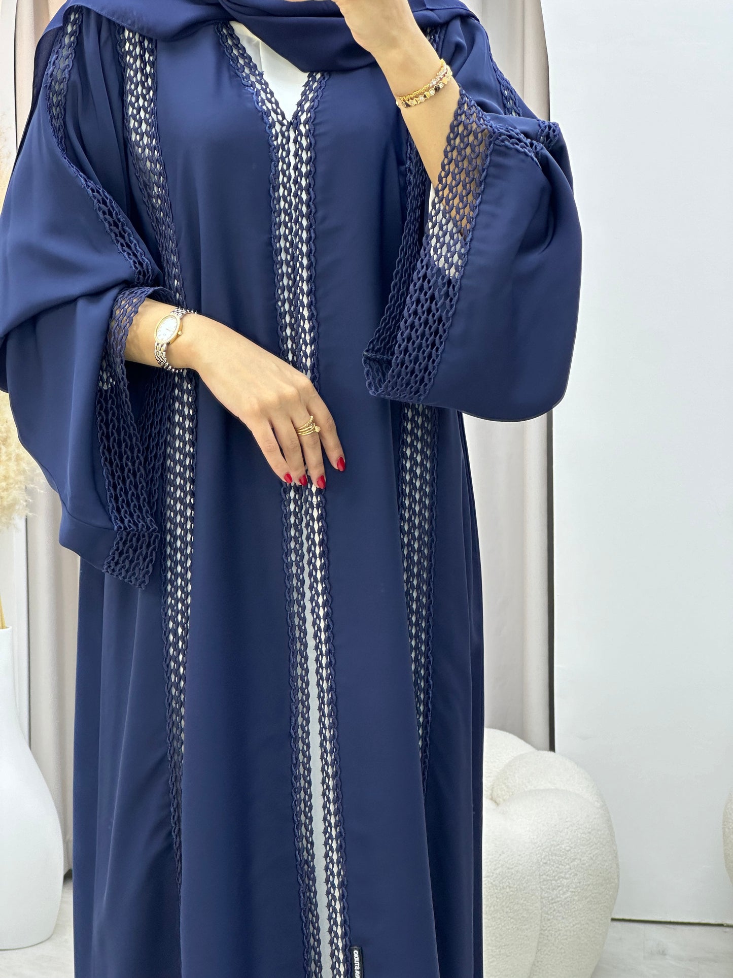 C 0328-04 Navy Blue Lace Abaya