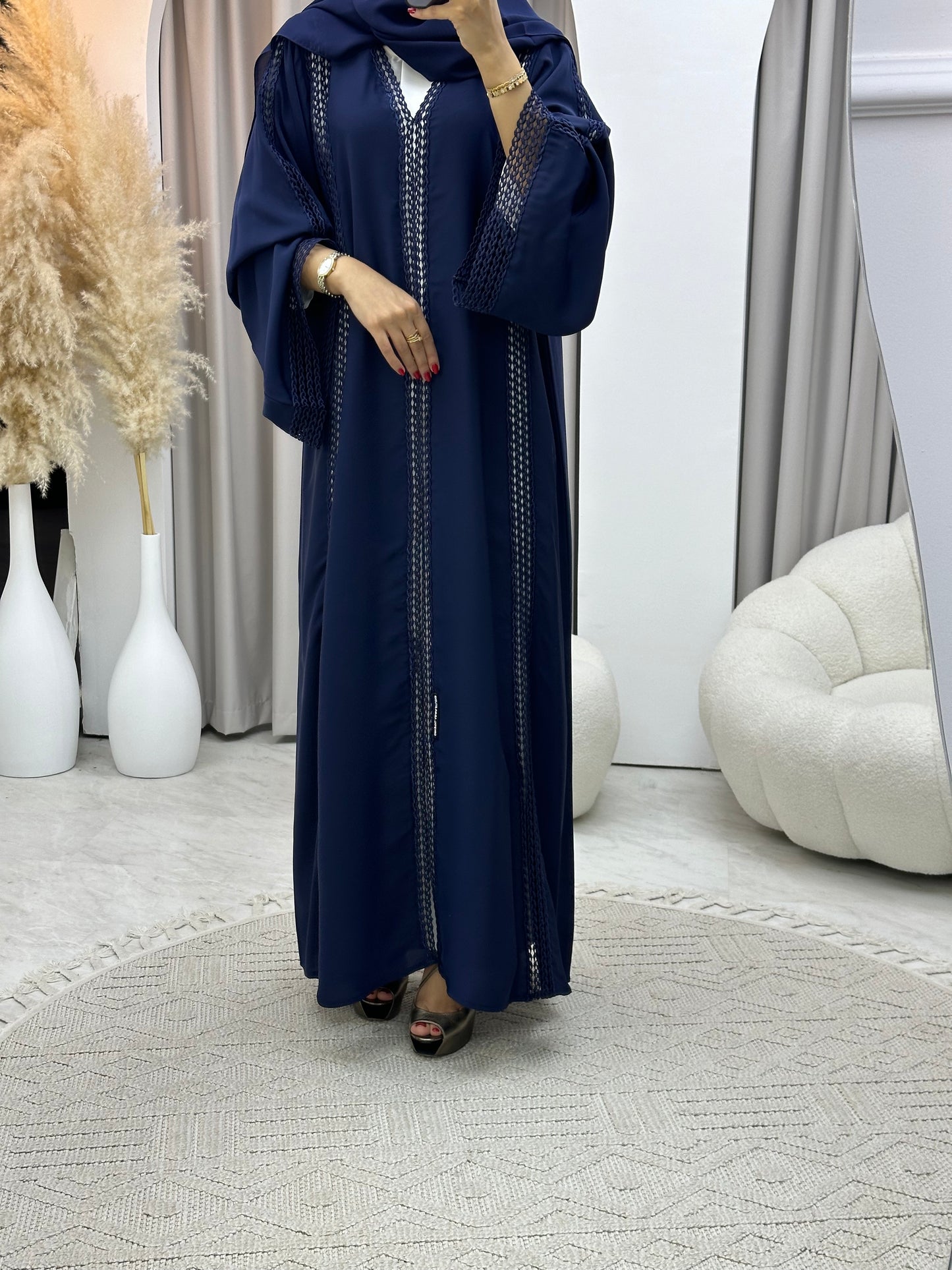 C 0328-04 Navy Blue Lace Abaya