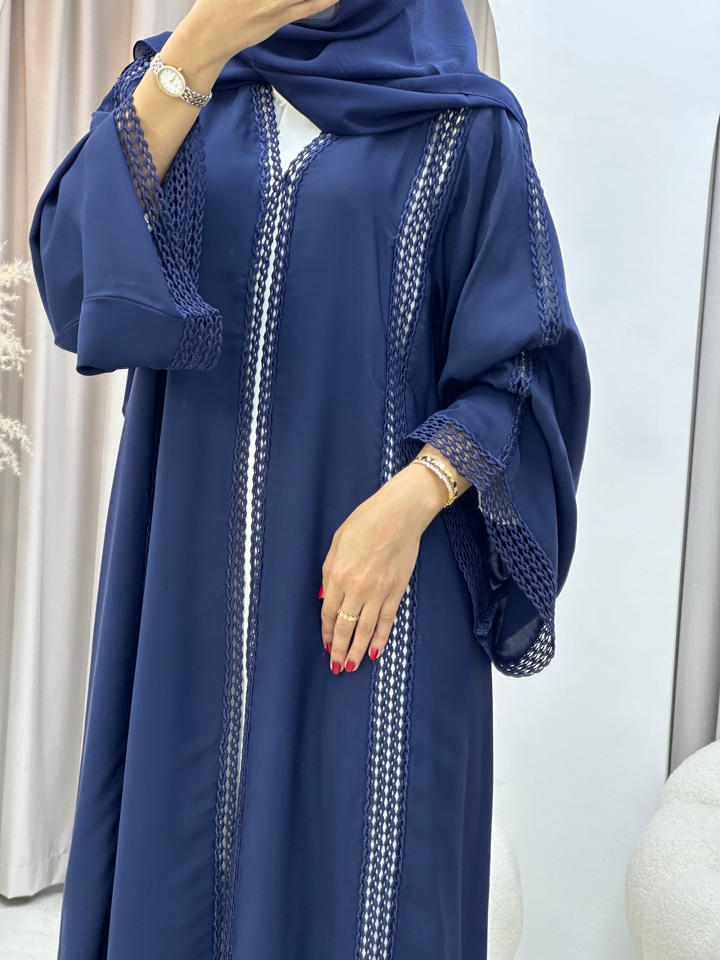 C 0328-04 Navy Blue Lace Abaya