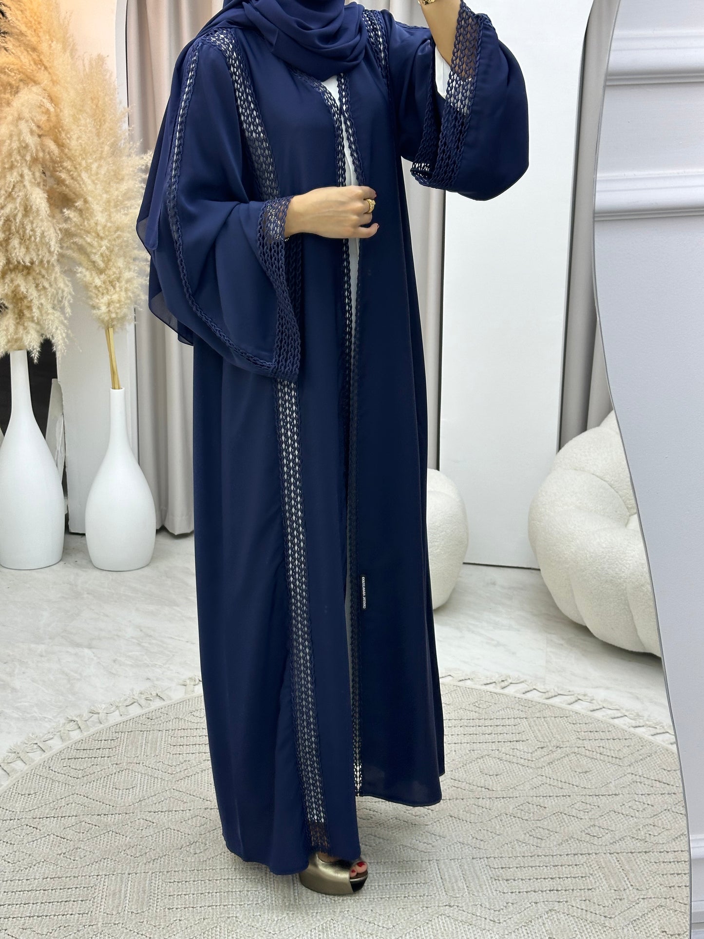 C 0328-04 Navy Blue Lace Abaya