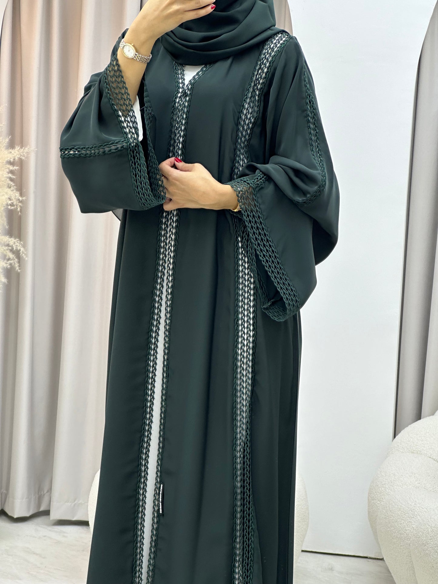 C 0328-02 Green Lace Abaya