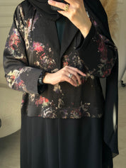 C 1099 Black Printed Coat Abaya