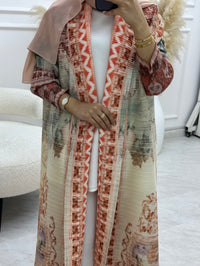 C RTW 06 Peach Pleated Print Abaya - FREE / 54