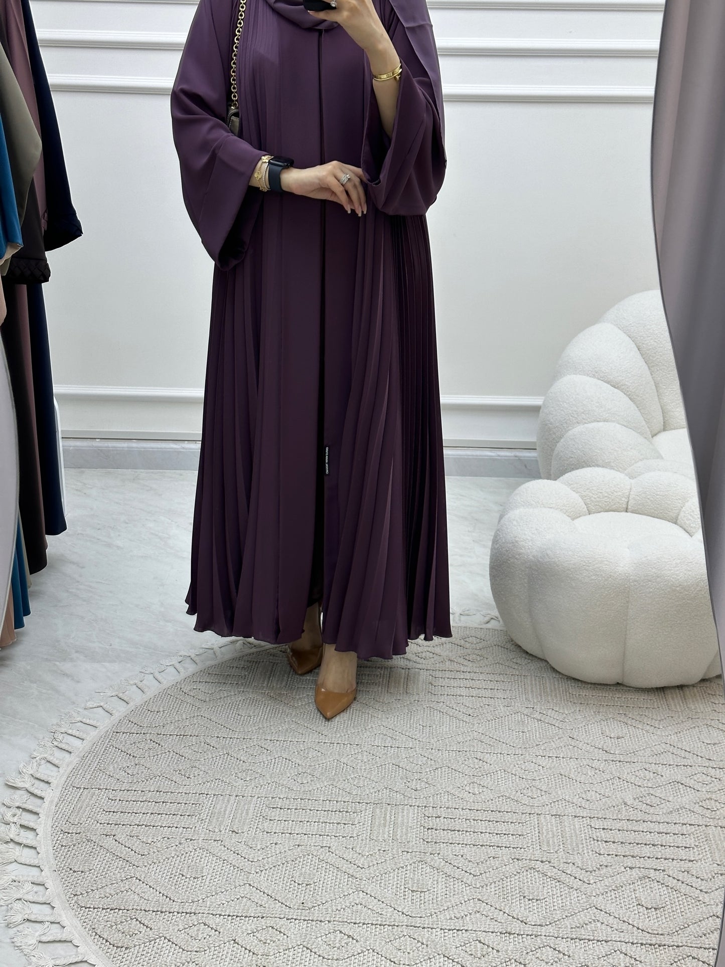 C Plain Purple Pleated Abaya Set
