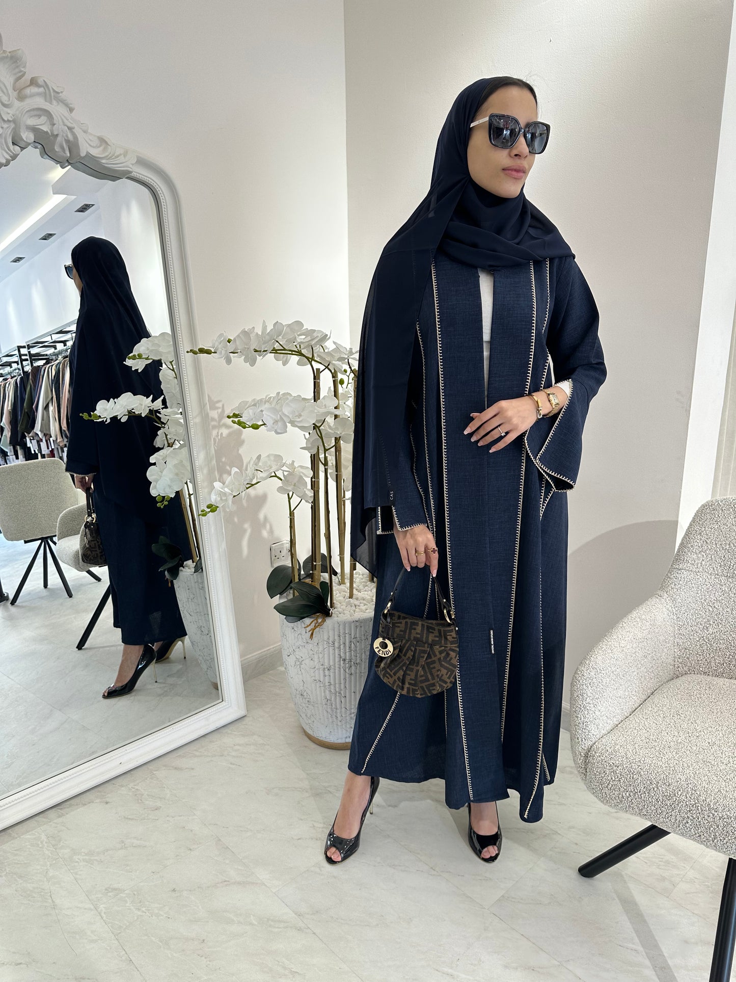 C Blue Handwork Crochet Abaya