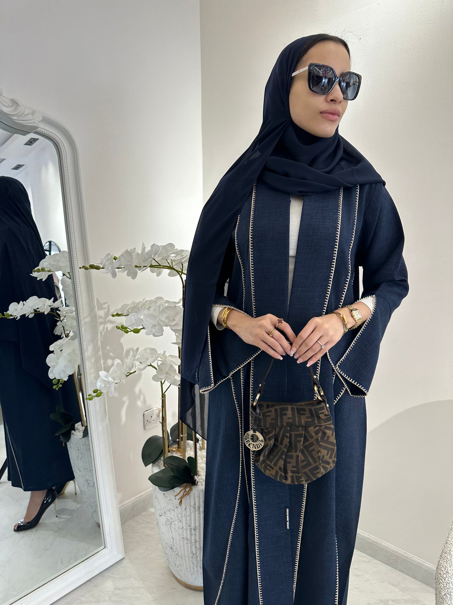 C Blue Handwork Crochet Abaya