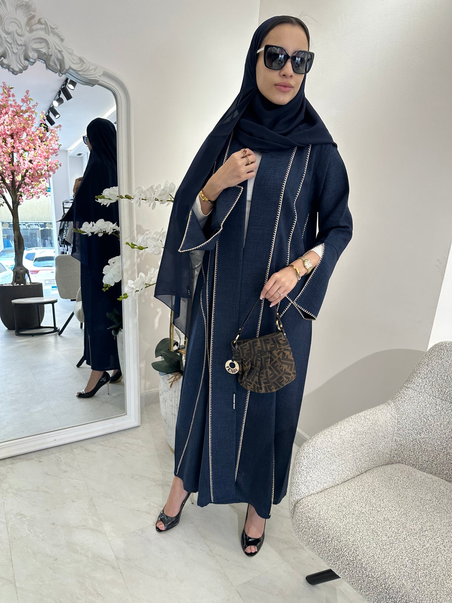 C Blue Handwork Crochet Abaya