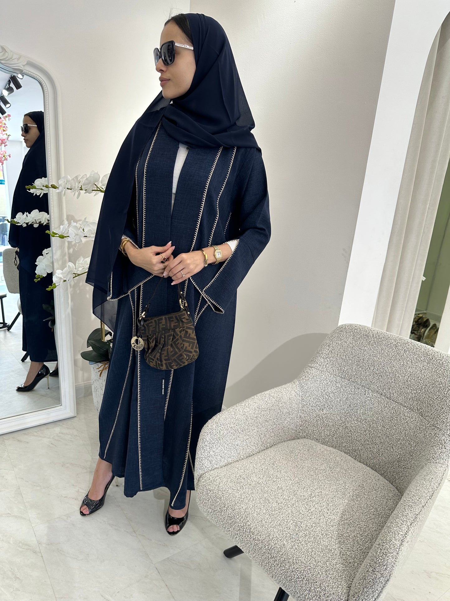 C Blue Handwork Crochet Abaya