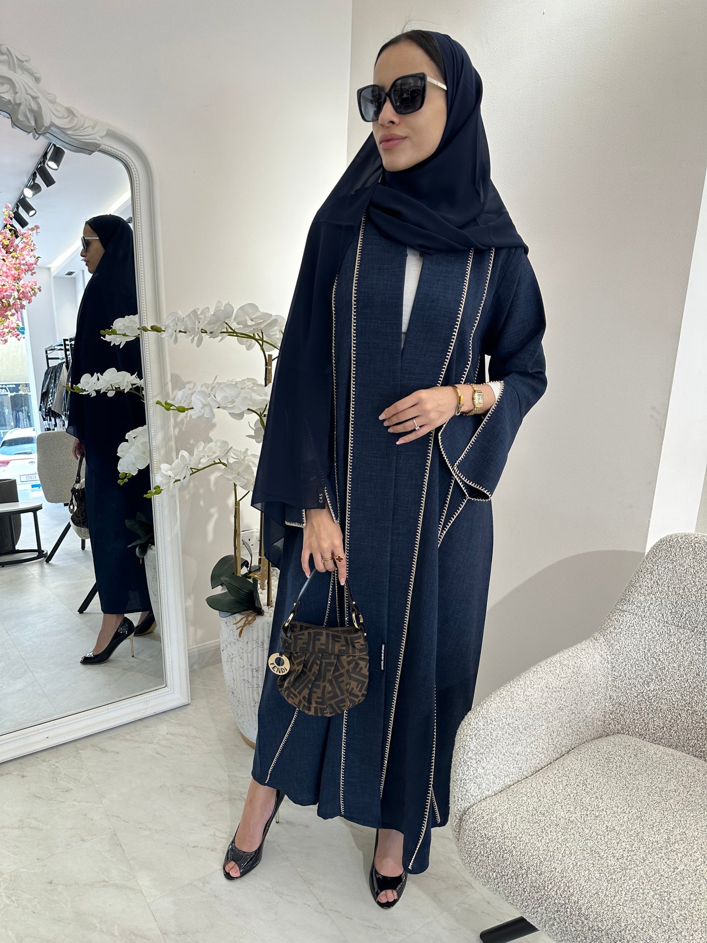 C Blue Handwork Crochet Abaya