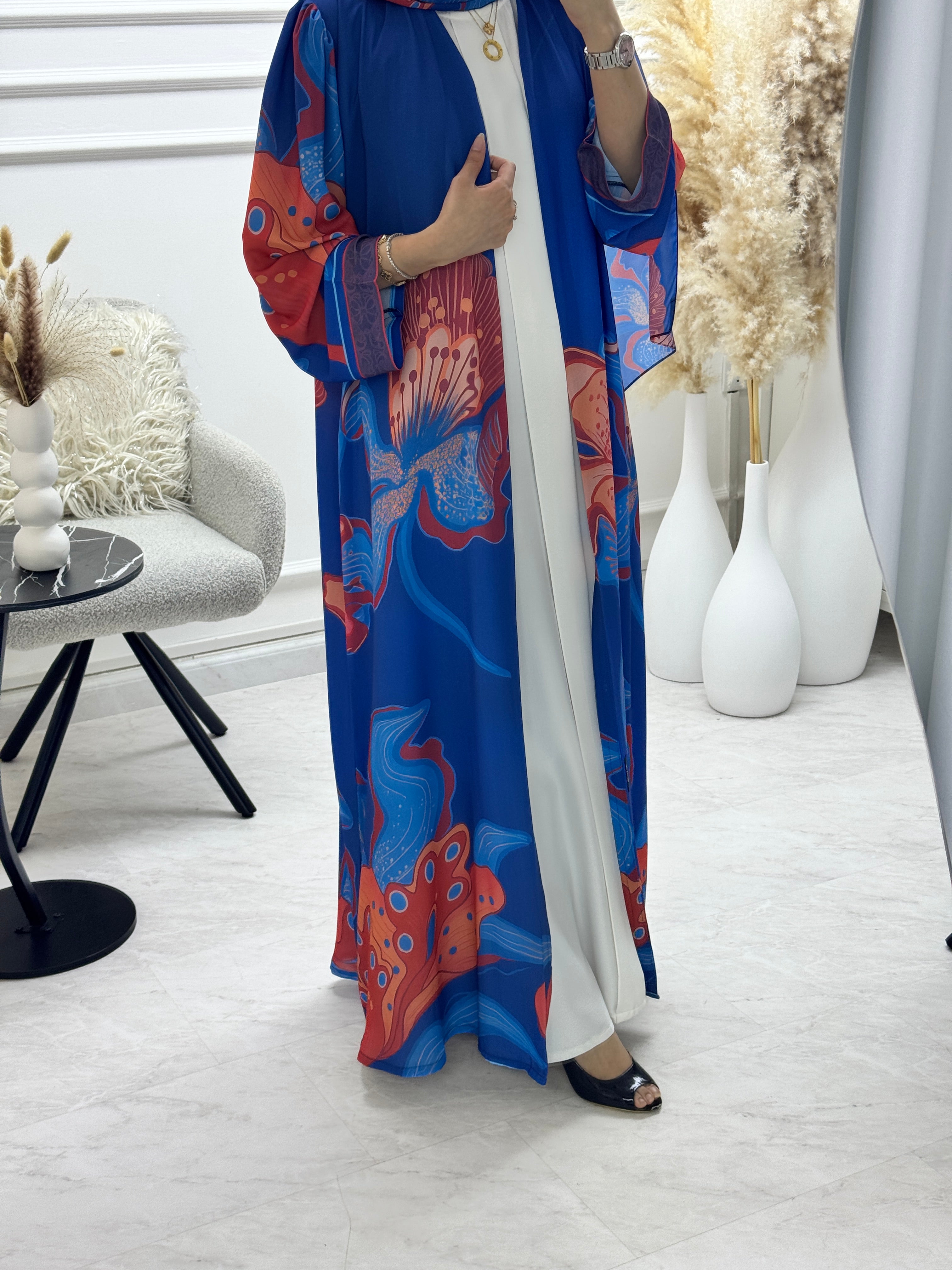 C 1291 Blue Coral Printed Abaya