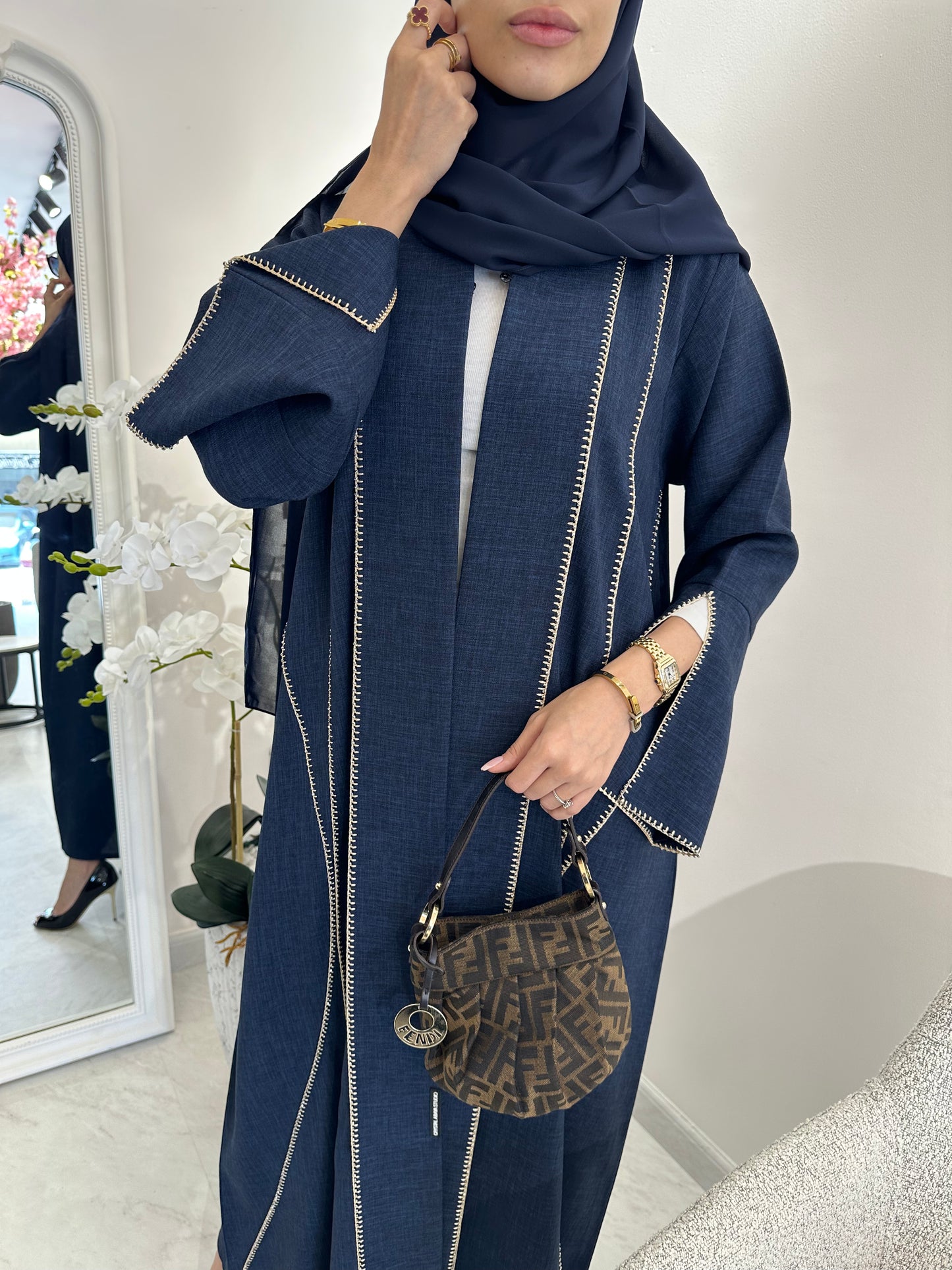 C Blue Handwork Crochet Abaya