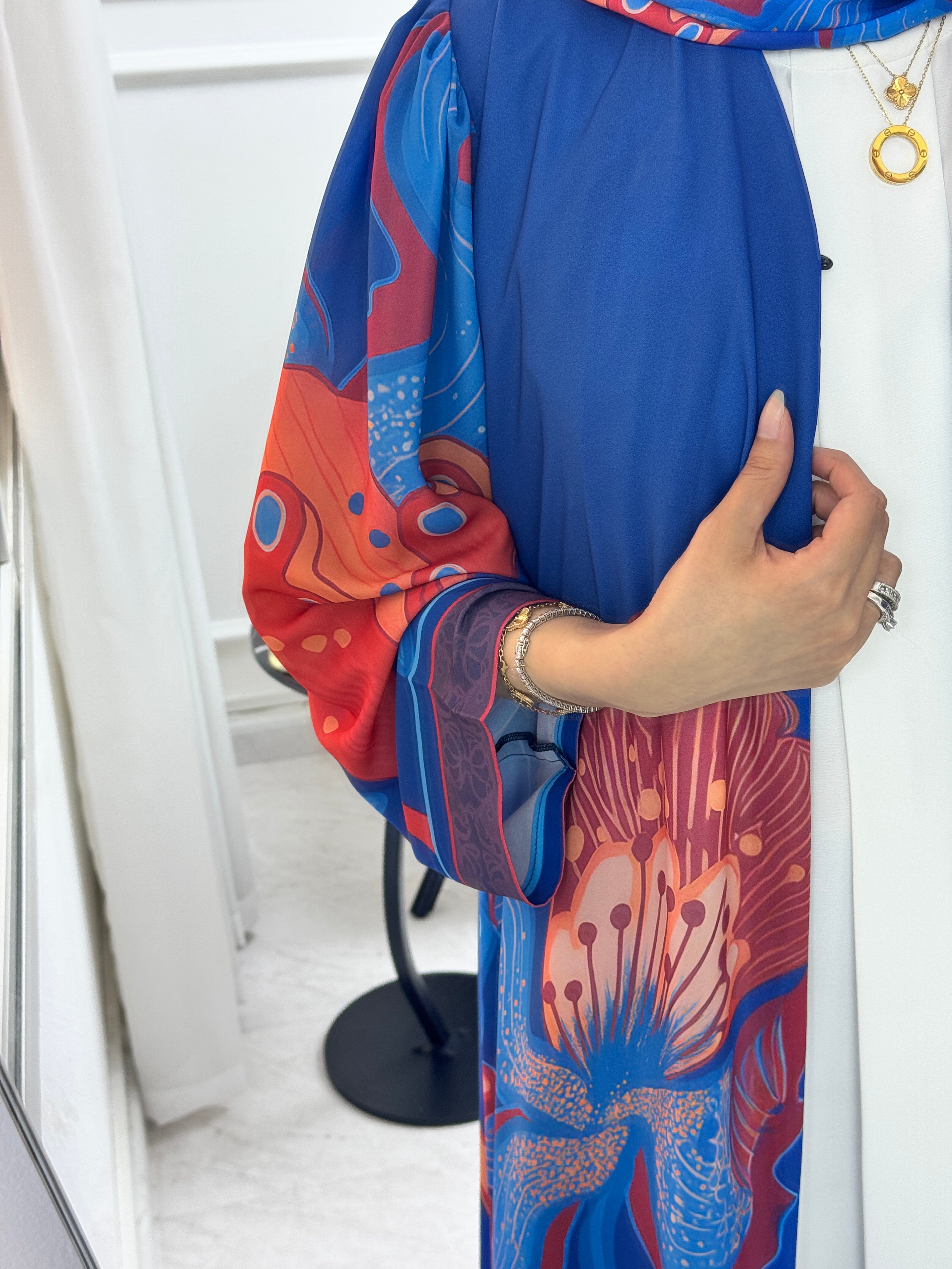 C 1291 Blue Coral Printed Abaya