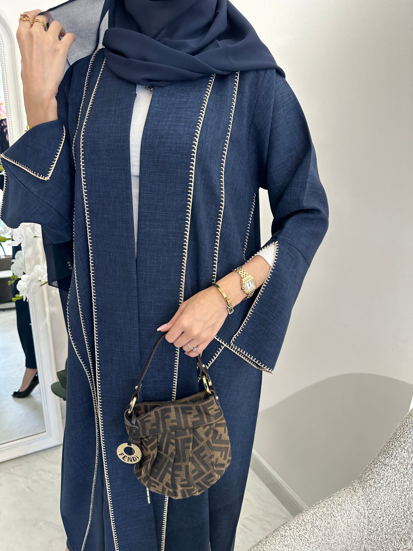 C Blue Handwork Crochet Abaya