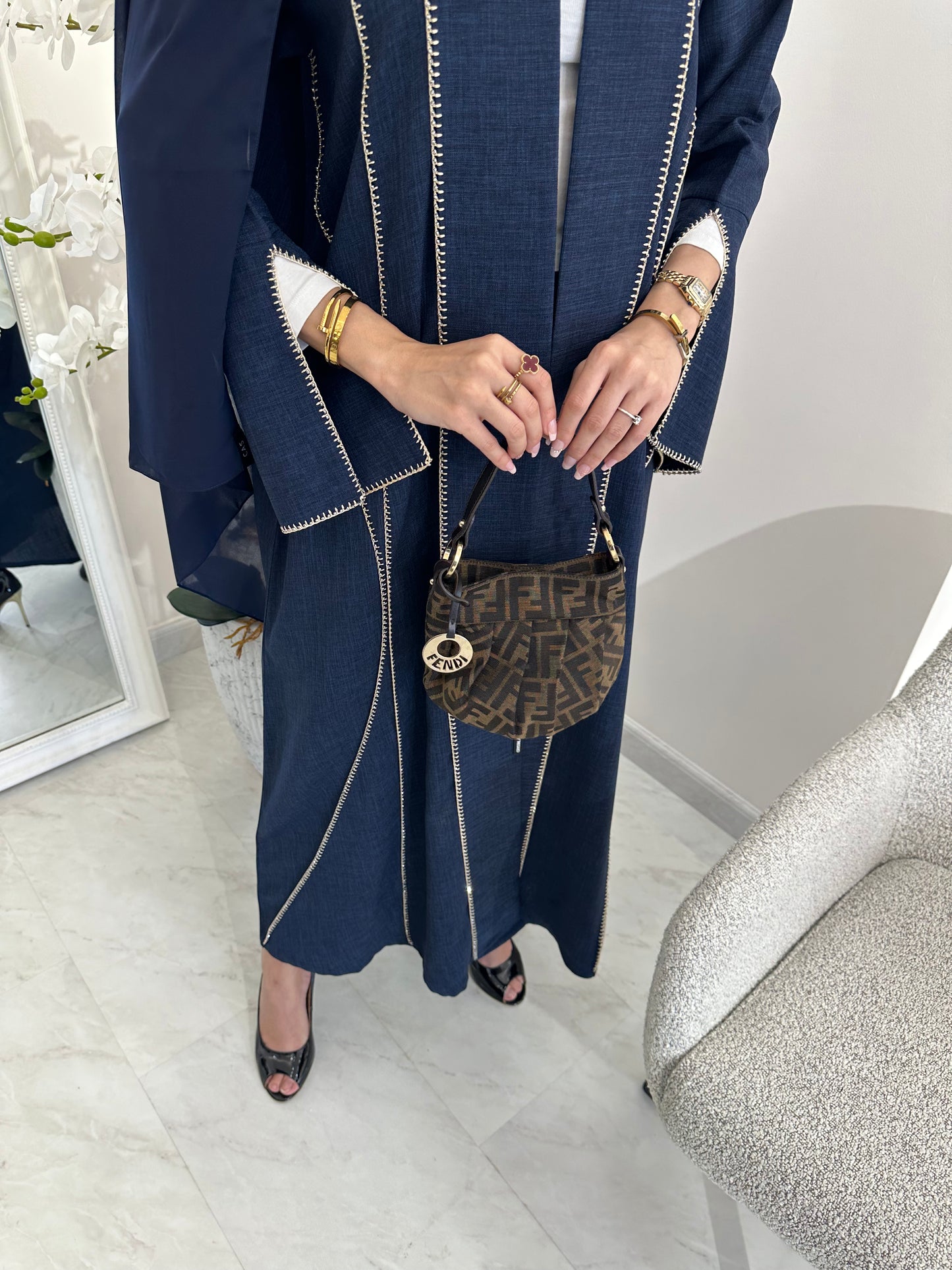 C Blue Handwork Crochet Abaya