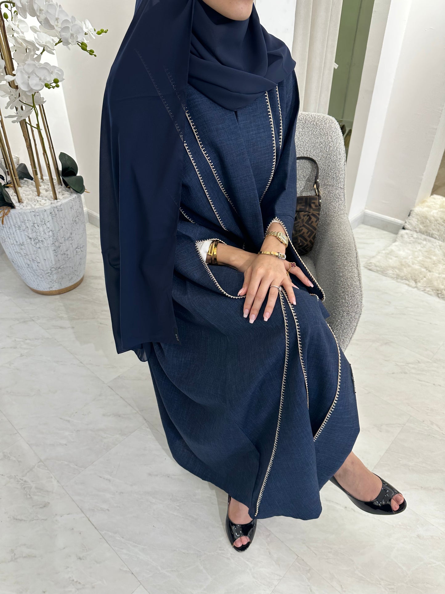 C Blue Handwork Crochet Abaya