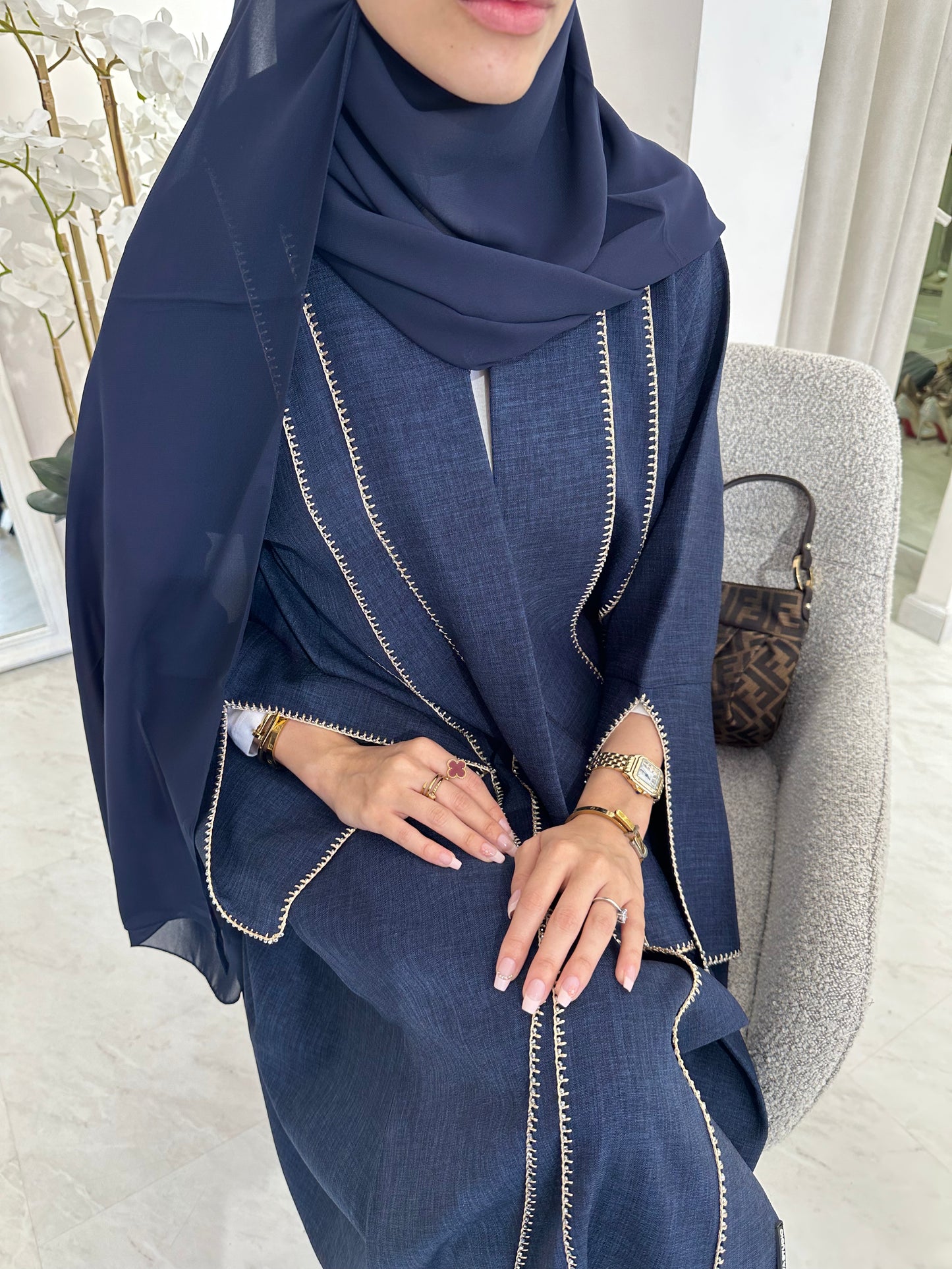 C Blue Handwork Crochet Abaya