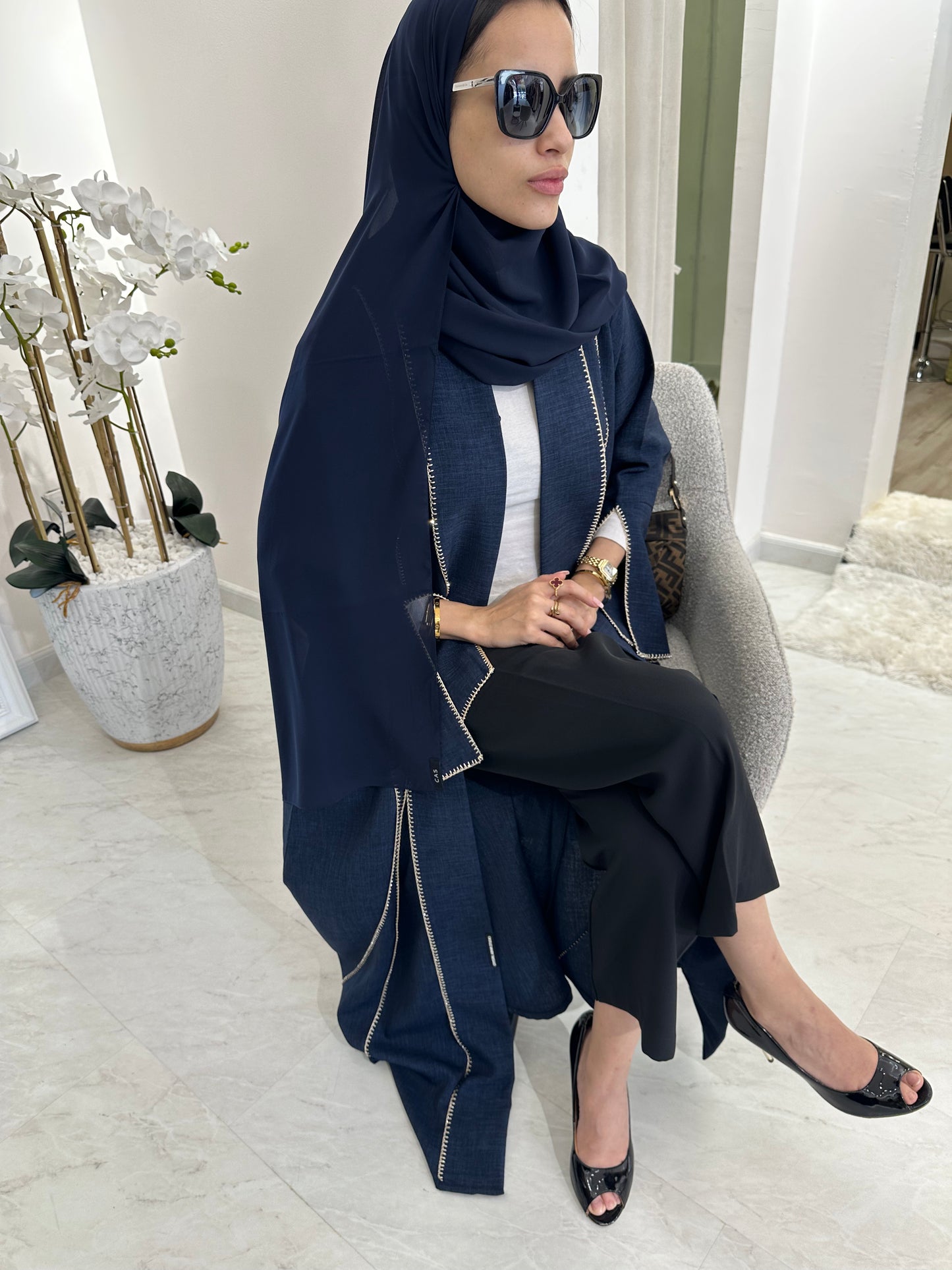 C Blue Handwork Crochet Abaya