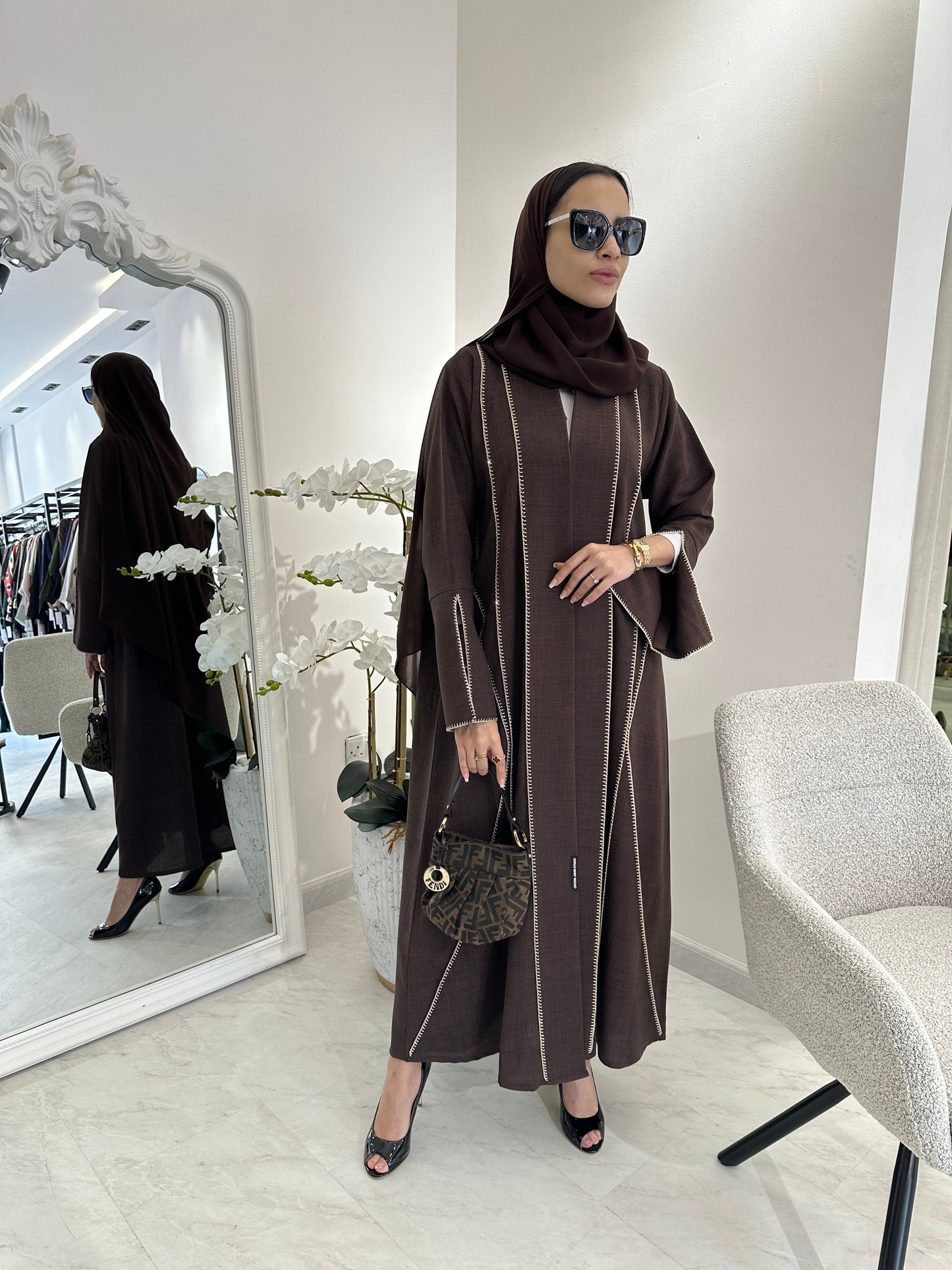 C Brown Handwork Crochet Abaya