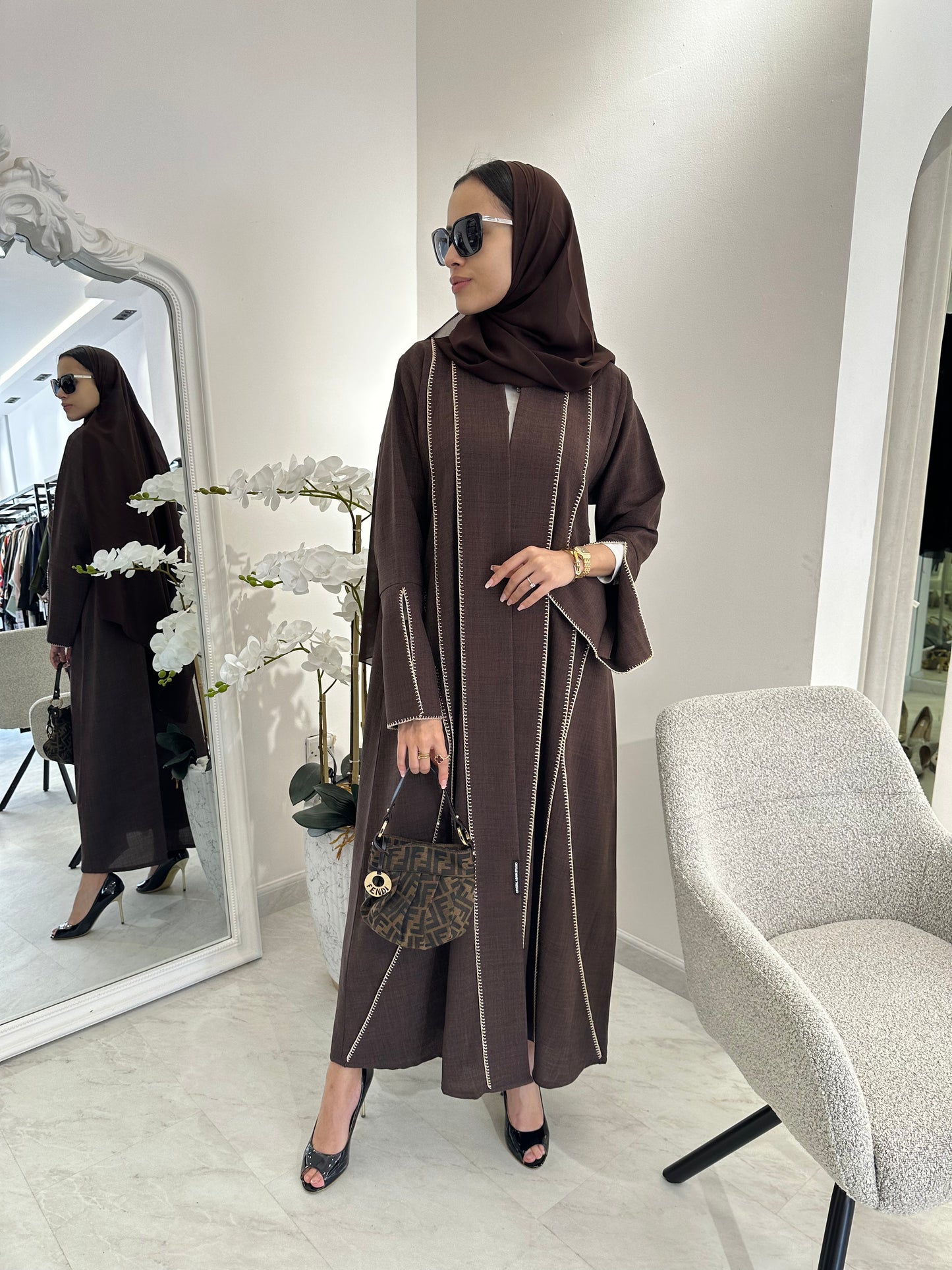 C Brown Handwork Crochet Abaya