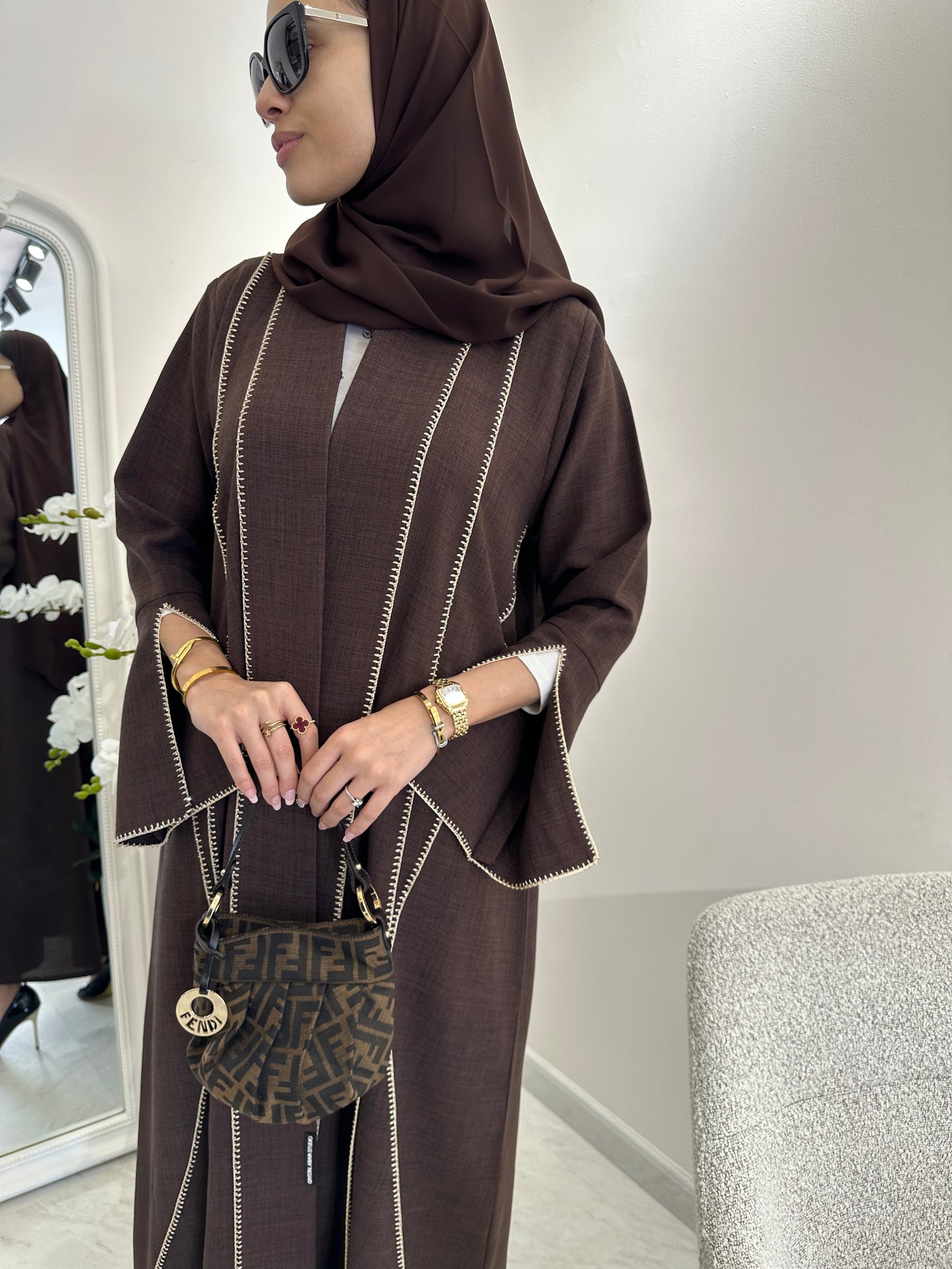 C Brown Handwork Crochet Abaya