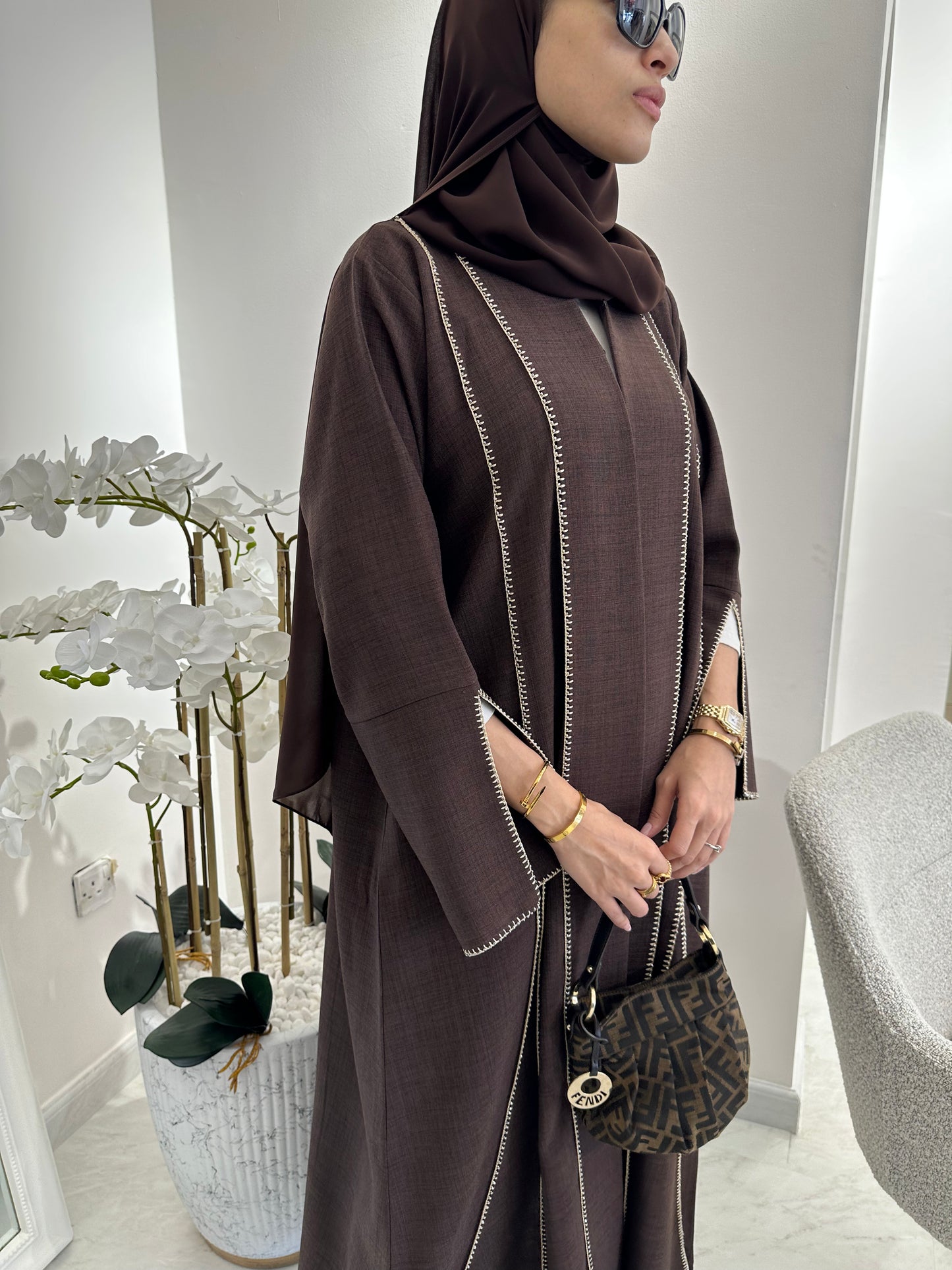 C Brown Handwork Crochet Abaya