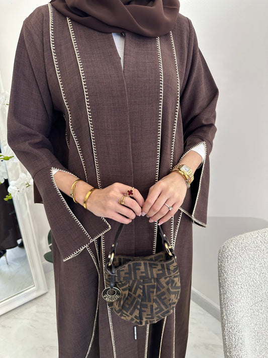 C RTW Brown Handwork Crochet Abaya