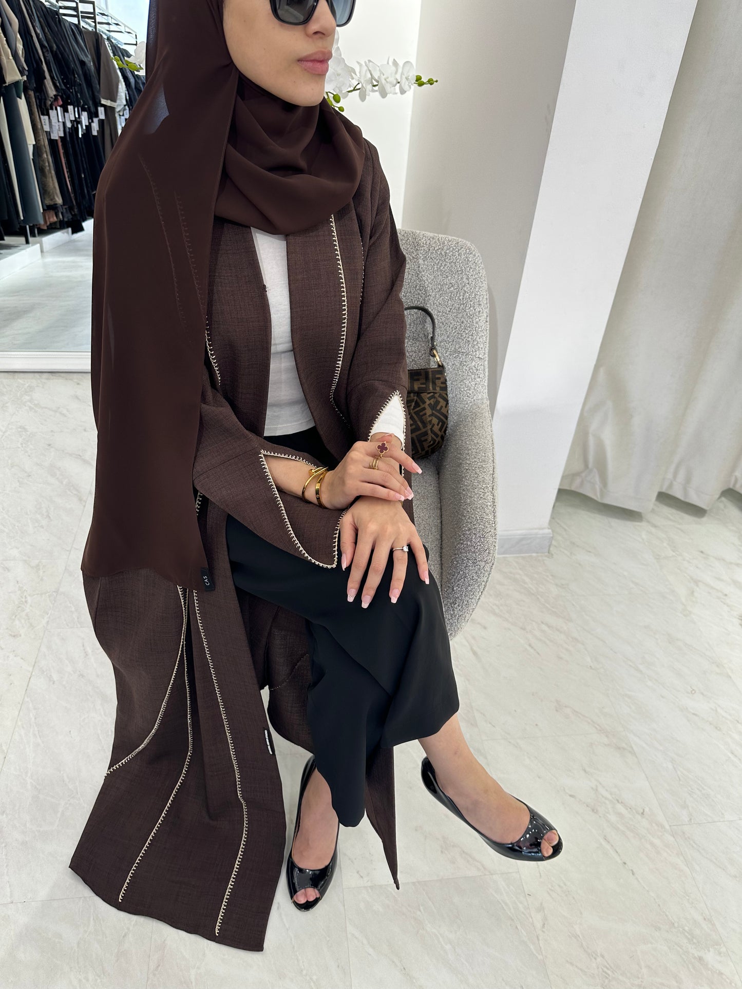 C RTW Brown Handwork Crochet Abaya