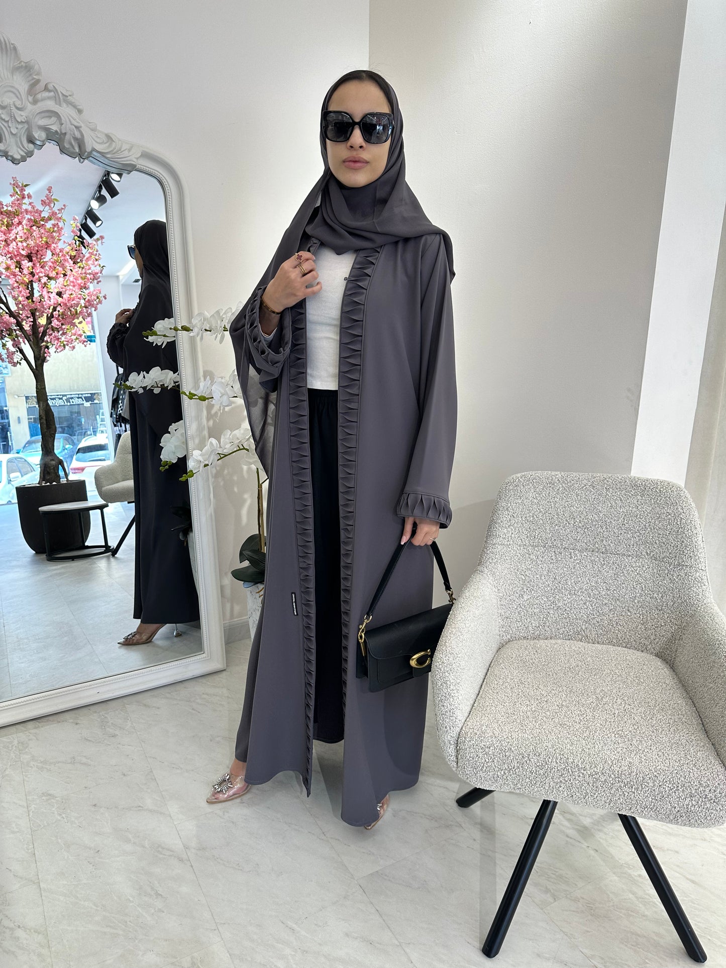 C Dark Grey Crepe Summer Abaya