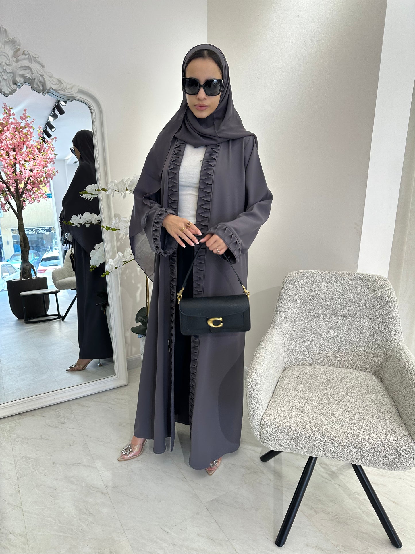 C Dark Grey Crepe Summer Abaya