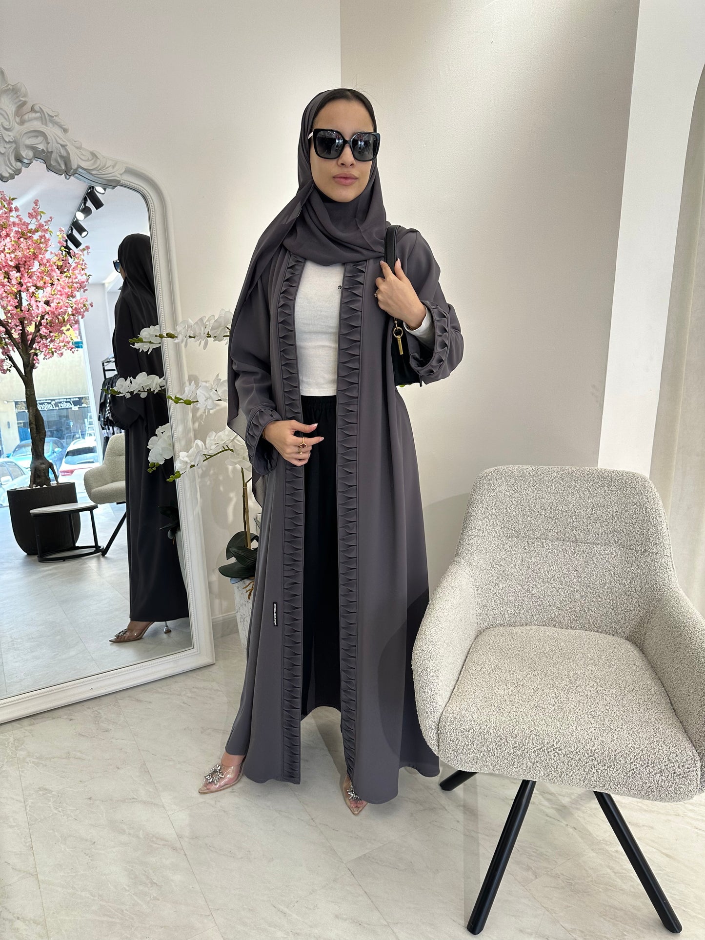 C Dark Grey Crepe Summer Abaya