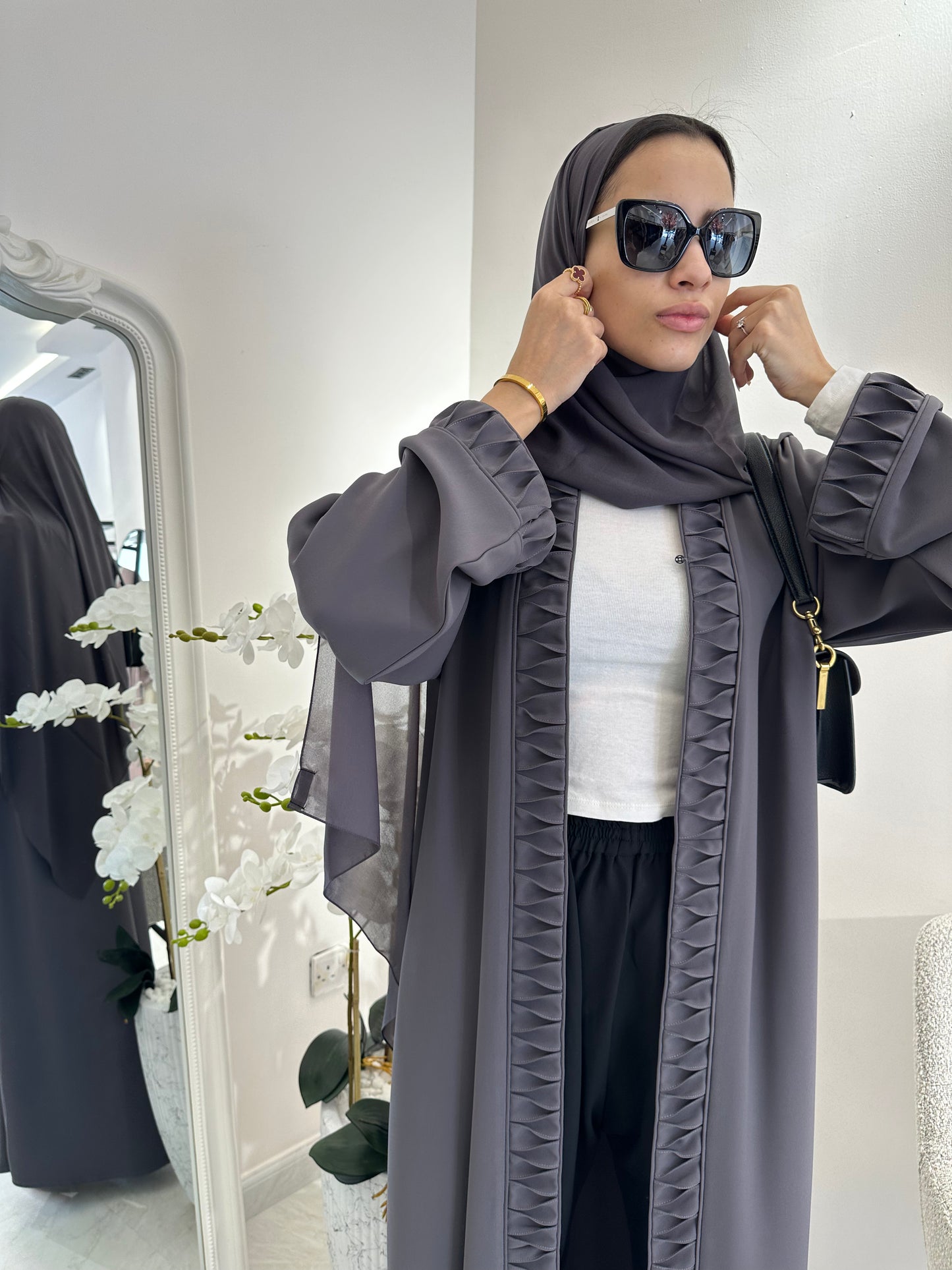 C Dark Grey Crepe Summer Abaya