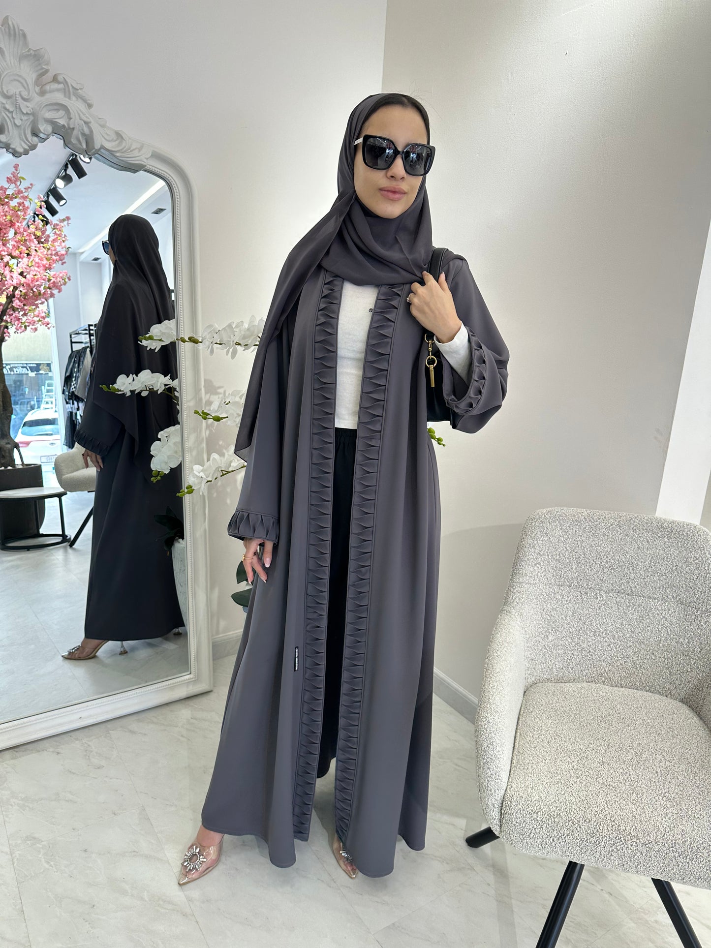 C Dark Grey Crepe Summer Abaya