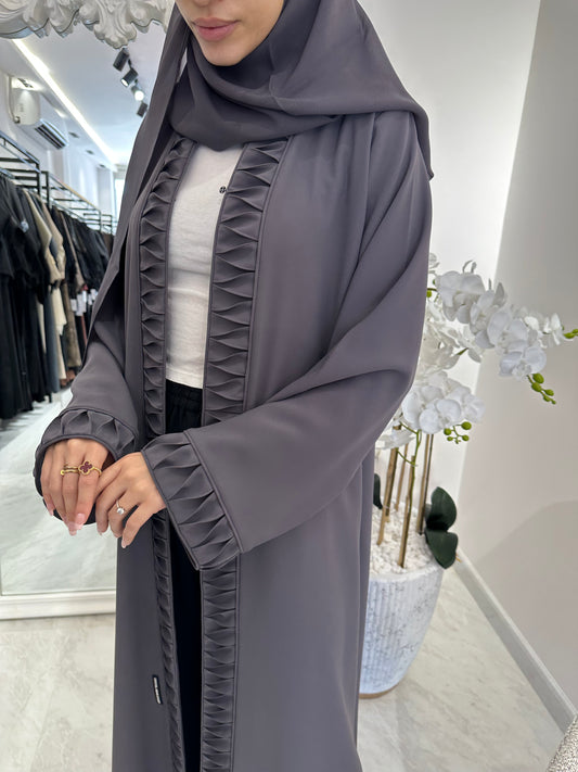 C Dark Grey Crepe Summer Abaya